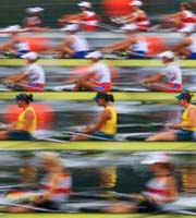 Blurred speeding rowing eights